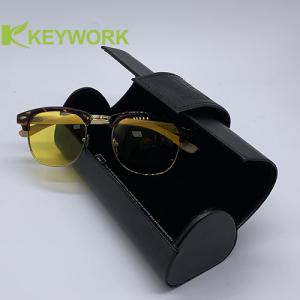 Quality Portable Black Thick PU Leather Metal Eyeglass Case Stylish Valuable Gifts Distinguished Bag wholesale