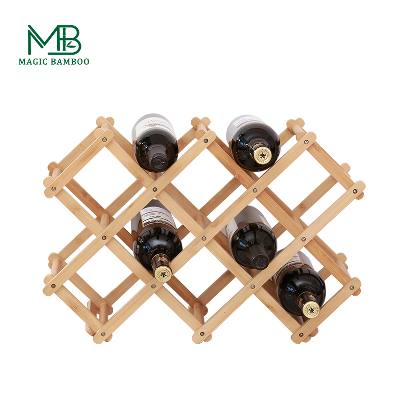 Countertop Bamboo Wine Rack Bottle Holder Foldable Storage Stand