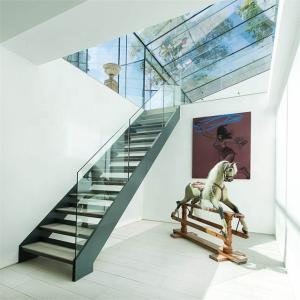 Quality High Strength Flooring Mounted Tempered Laminated Glass Straight Staircase with LED wholesale