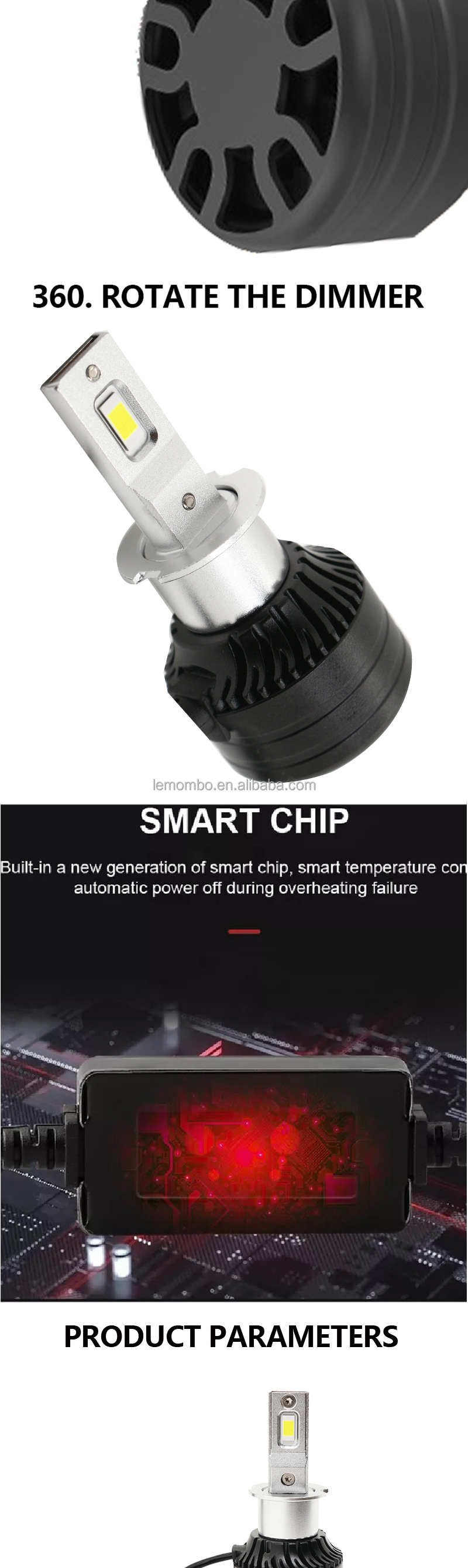 Car headlights H3 6500K 12-36V LED head light Bulb product system And the 3000LM 30W front fog lamp
