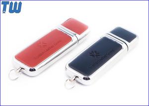 Quality Silver Frame Leather Thumb Drive Debossed Logo with Free Small Key Ring wholesale