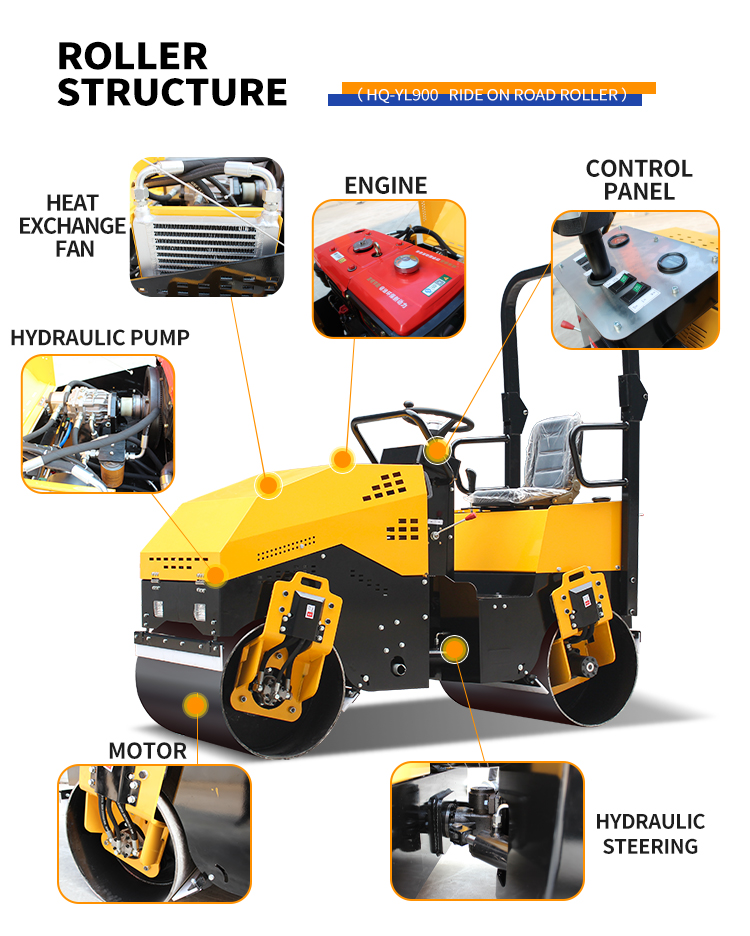 5.5L Fuel Tank 1.5 Ton Full Hydraulic Construction Machinery Road Roller for Road Repair