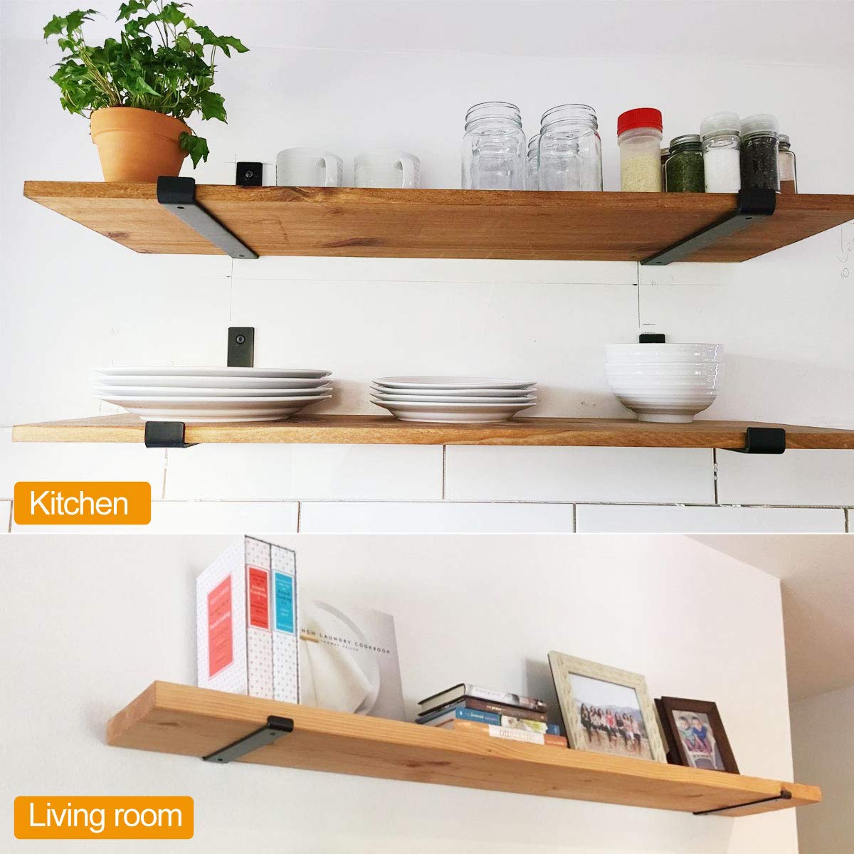 OEM/ODM 10 12 inch Wood Board Rustic Iron Heavy Duty Black Wall Floating Shelves Bracket With Lip Metal Shelf Bracket
