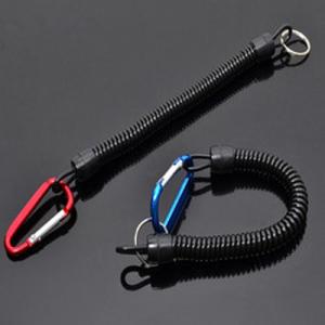 Quality Popular pliers holder black spiral coiled lanyard with split ring&amp;custom color carabiner wholesale