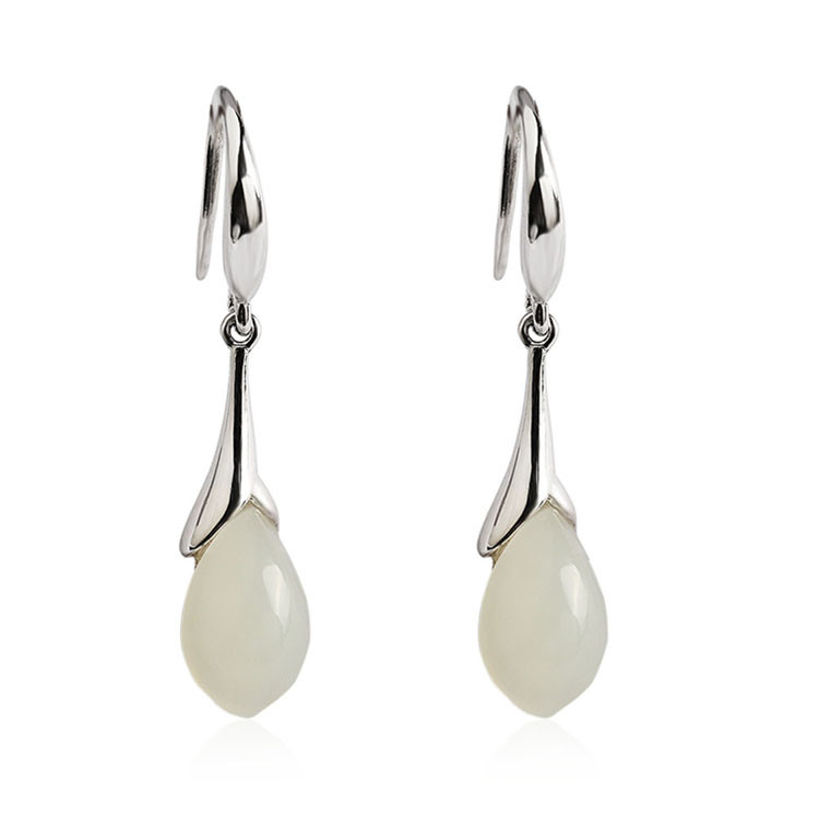 925 Silver Natural Jade Drop Earrings(E20180101)