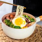 White Kitchen Cookware Aluminum Sauce Pan Non Stick With Wooden Handle