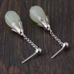 Women Retro 925 Sterling Silver Natural Jade Drop Earrings(TRS30811)