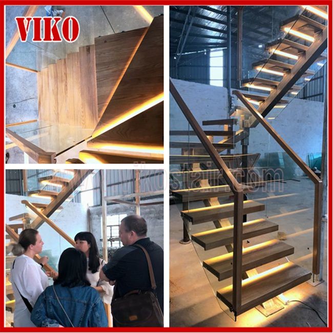 Double Steel Plate Staircase VK46S Tempered GlassLED Light strip, Stringer: 5mm+5mm(Thickness), Dia 6mm Steel Cable