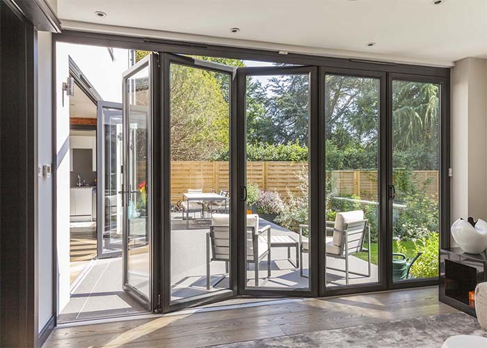 Lowes Commercial Aluminium Doors Exterior Sliding Folding French Doors Brown / White Color
