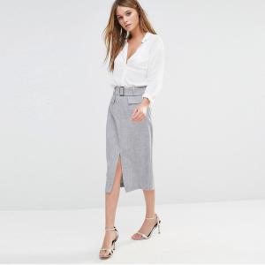 Quality Front split belted pencil women formal fancy skirt top designs wholesale