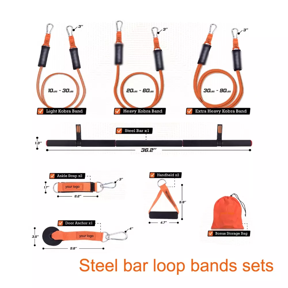 Custom 100cm Pilates Bar Kit With Resistance Bands Gym Yoga Exercise