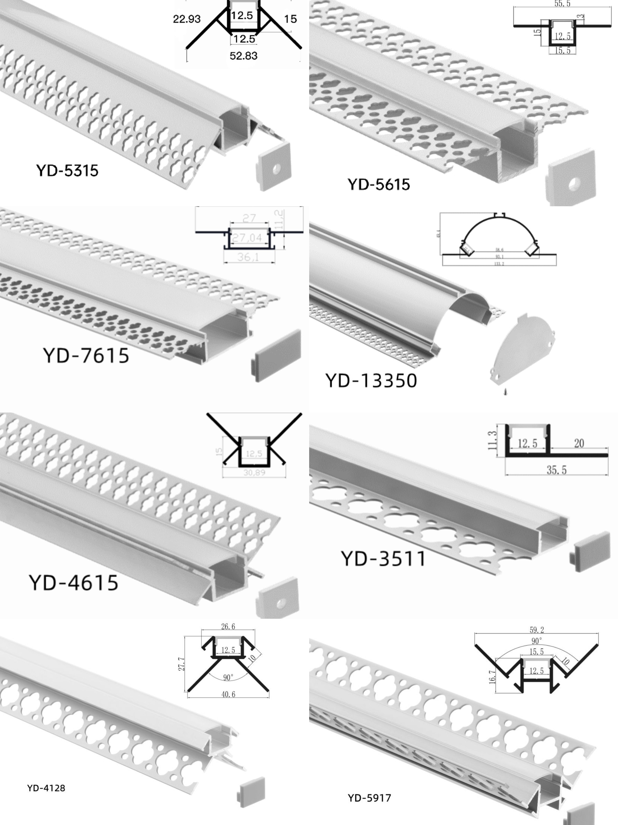 Embedded Gypsum Plaster LED Profile Oblong Aluminium Drywall Profiles 39*15mm
