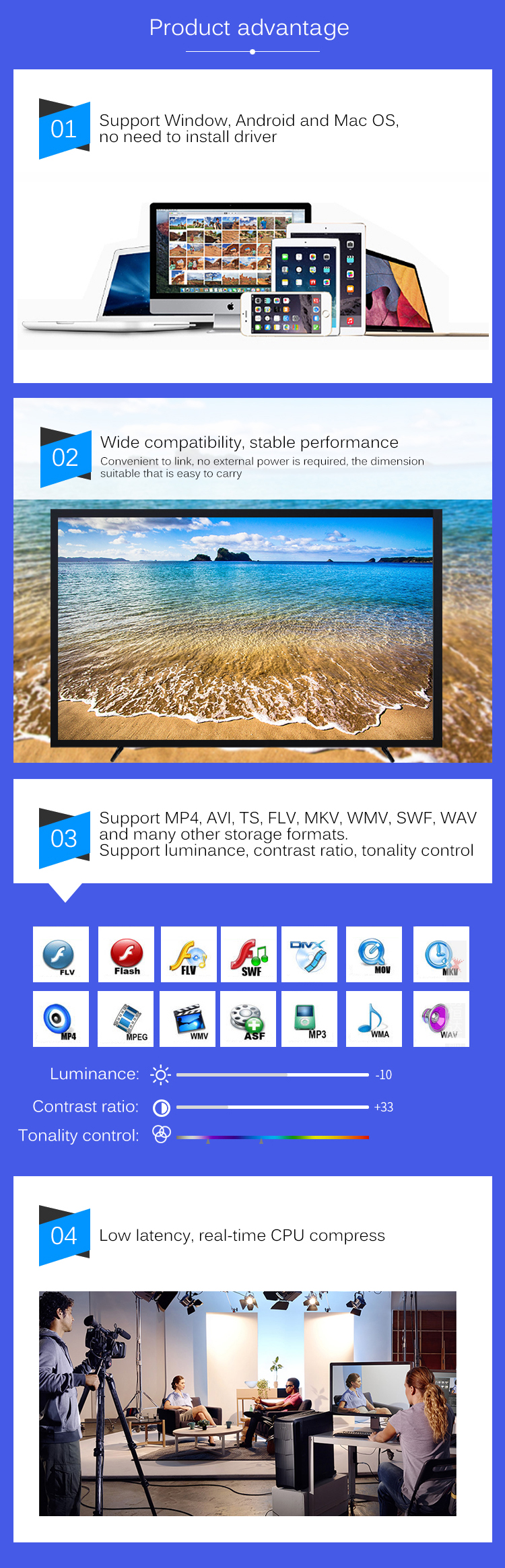 Seamless Transfer USB2.0 Video Grabber Card For Win7/8/10 IOS Android