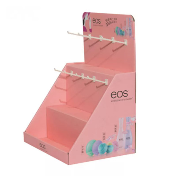 POP Custom Cardboard Countertop Display Corrugated Paper PDQ With Peg Hooks