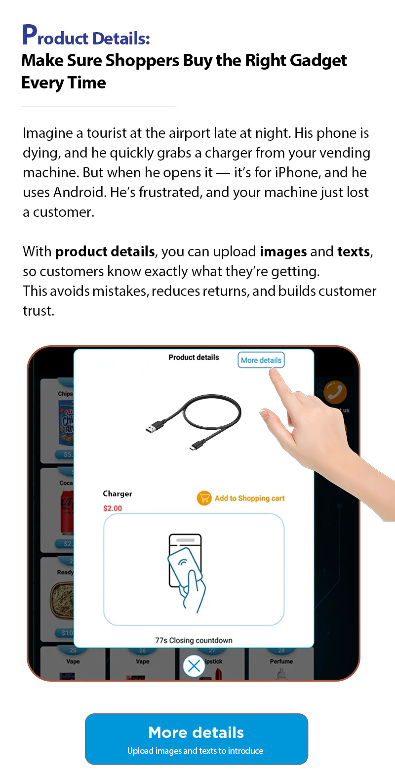 Self-Service Electronics Vending Machine for Charging Cables Phone Accessories Tech Essentials 24/7