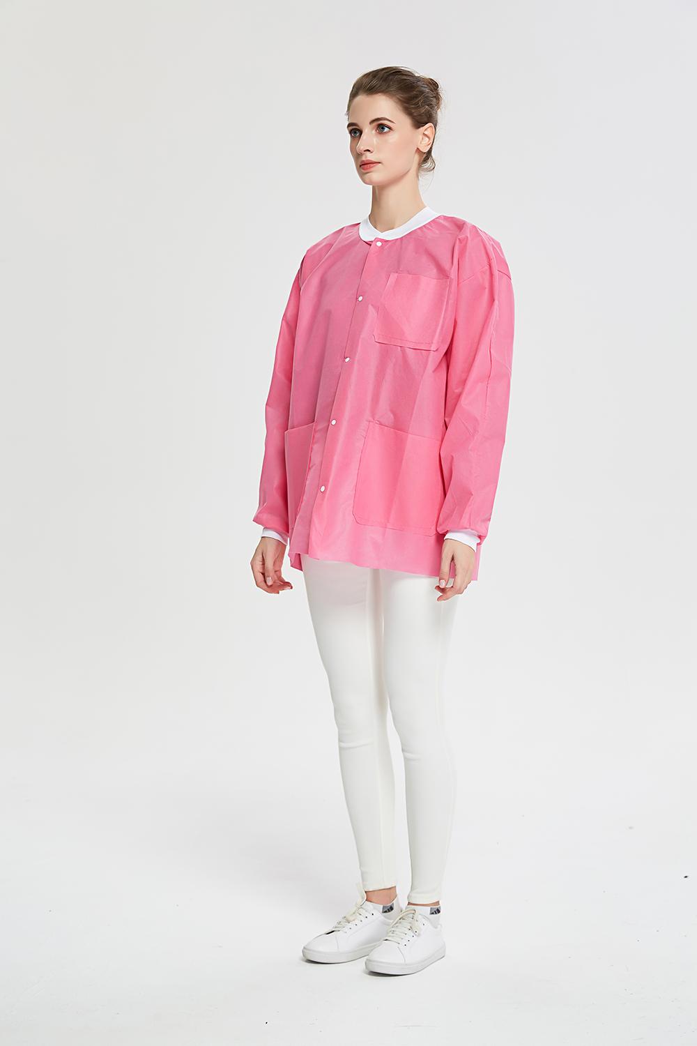 S&J wholesale disposable medical lab jacket nursing short pink custom non woven laboratory lab coat unisex