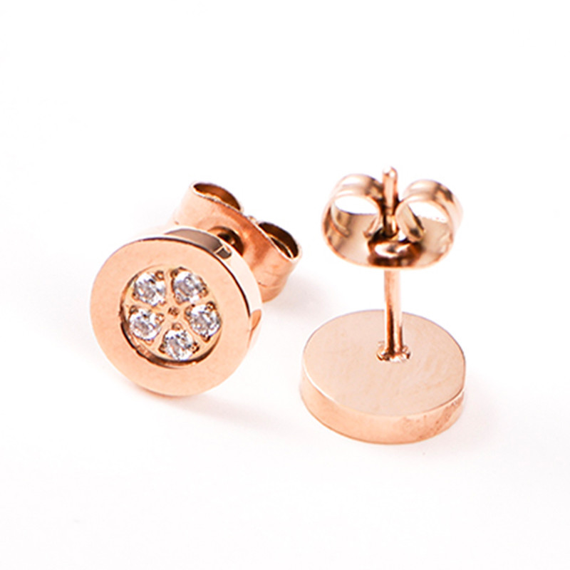 High Quality Rose Gold Plated Round Shape CZ Stud Earring Body Piercing Jewelry Earrings