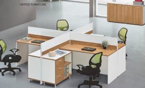 Quality modern 4 persons office table wood partition in warehouse in Foshan wholesale