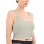 Ribbed Fabric Women Sports Bra Longline Crop Tank Top Padded