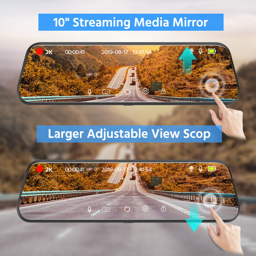 10 Inch IPS 2.5D Touchscreen Dashboard Mounted Dash Cam Parking Monitor FHD1080P
