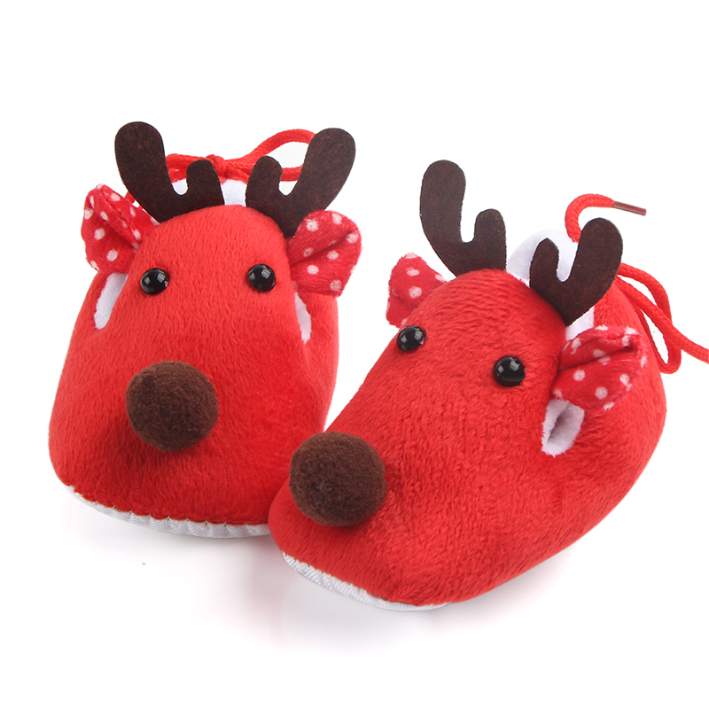 Lovely Christmas coral fleece Animal deer bear prewalker merry Christmas baby shoes
