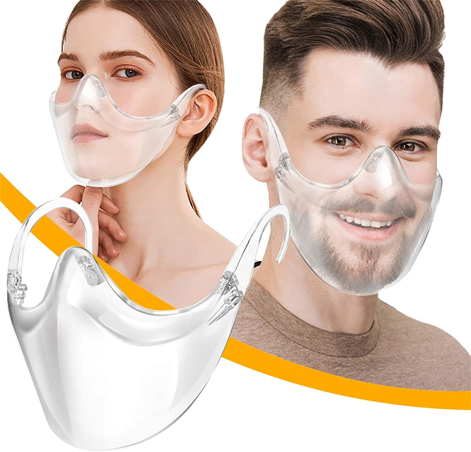 reusable anti-fog face shield or face cover with transparent cover or clear shield with visible expression