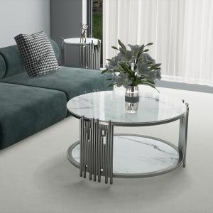 Quality 90CM Wide Circle Metal Coffee Table Living Room With Tempering Glass Table Top wholesale