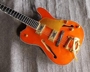Quality Custom orange TL hollow body f hole ebony fingerboard gold bridge electric guitar musical instrument shop wholesale