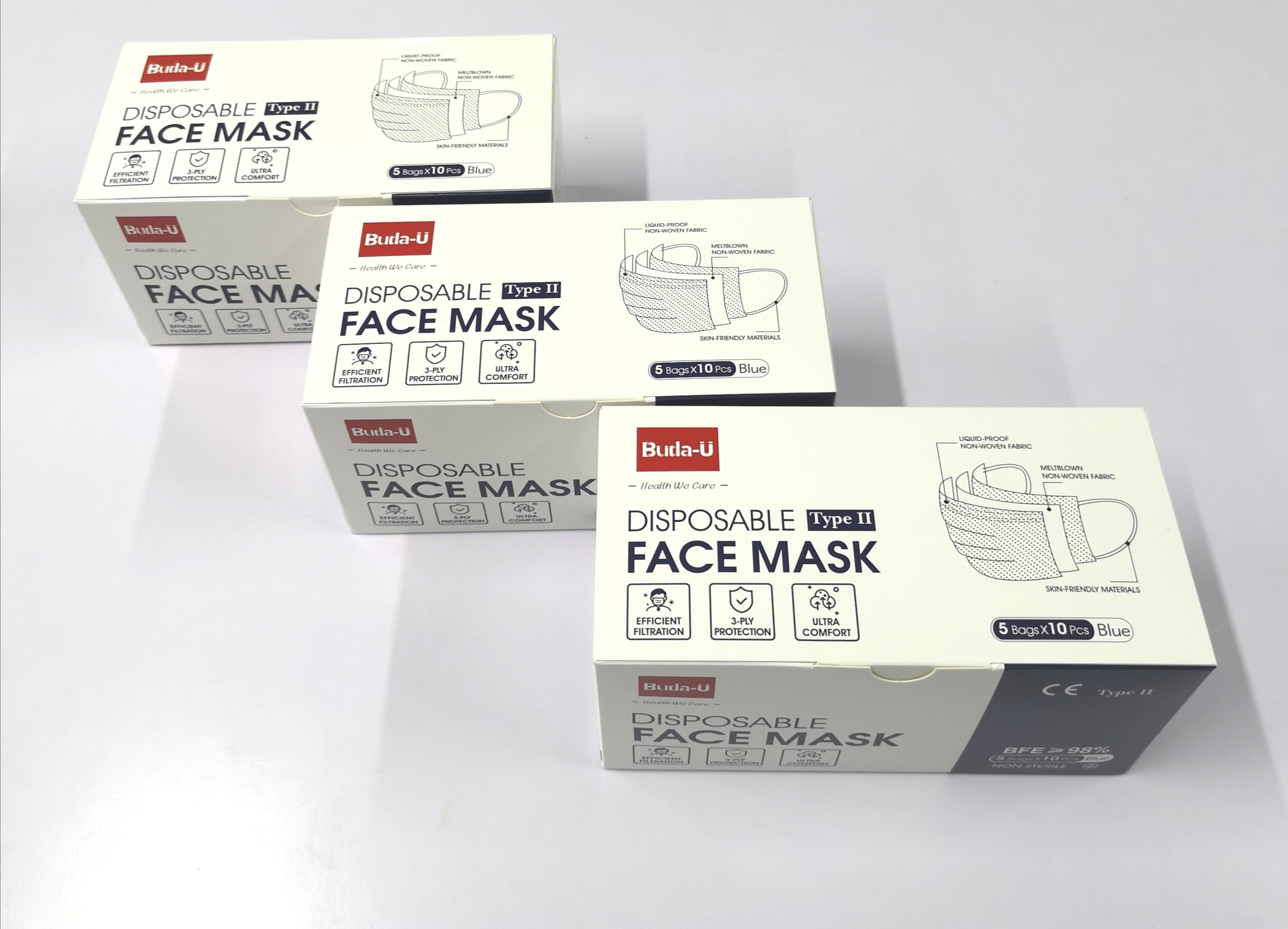 Buda-U Adult 3PLY Medical Protective Face Mask For Covid ASTM Level II