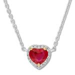 Natural Garnet Necklace 1/20 ct tw Diamonds With 925 Sterling Silver
