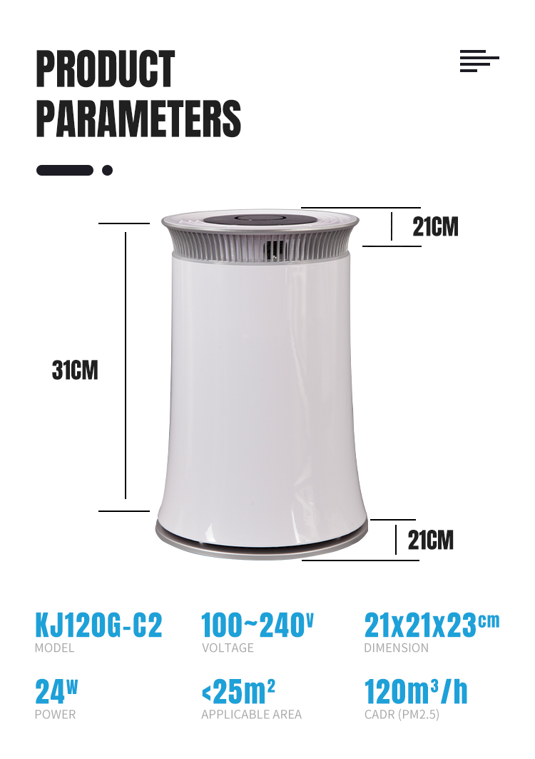 Indoor Household Portable Anion Air Purifier Low Noise 100-240V 24W
