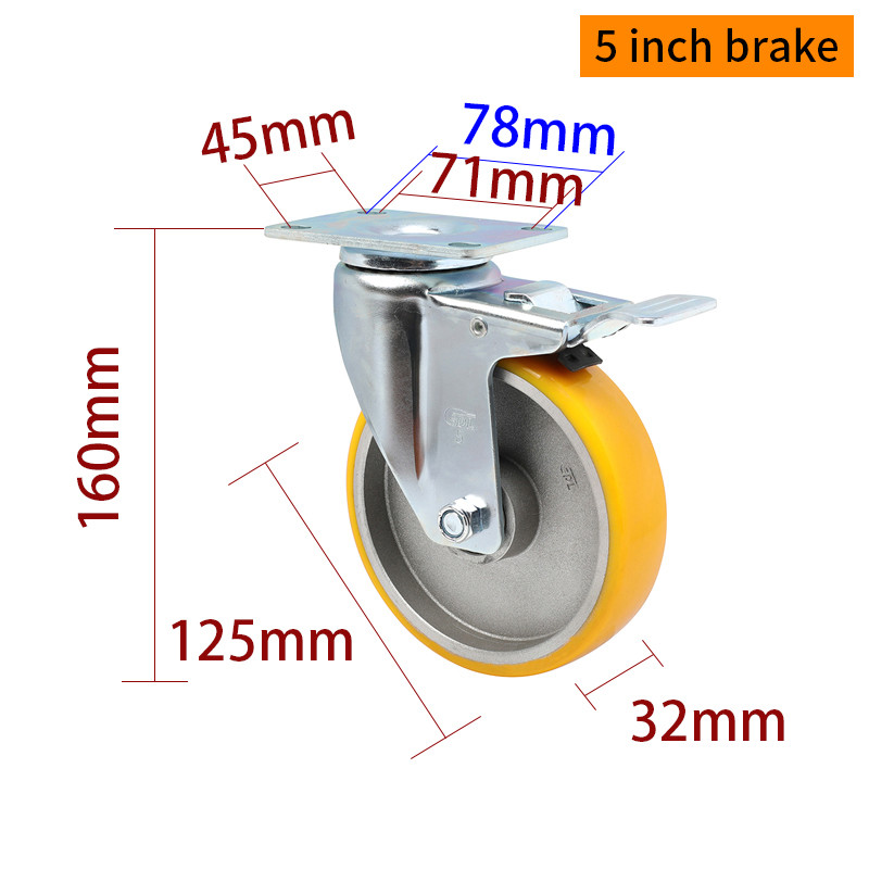 EDL Medium Duty 5inch 150kg Plate TPU Caster by Rigid, Swivel and Brake type