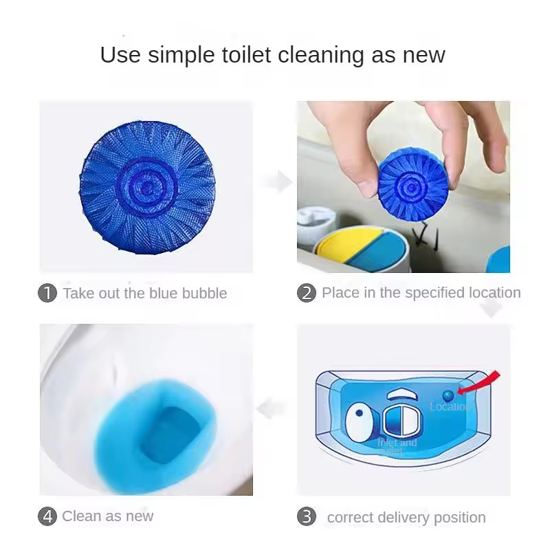 Self Cleaning Clear Toilet Bowl Tablets Lemon Scent Blue Toilet Tablets