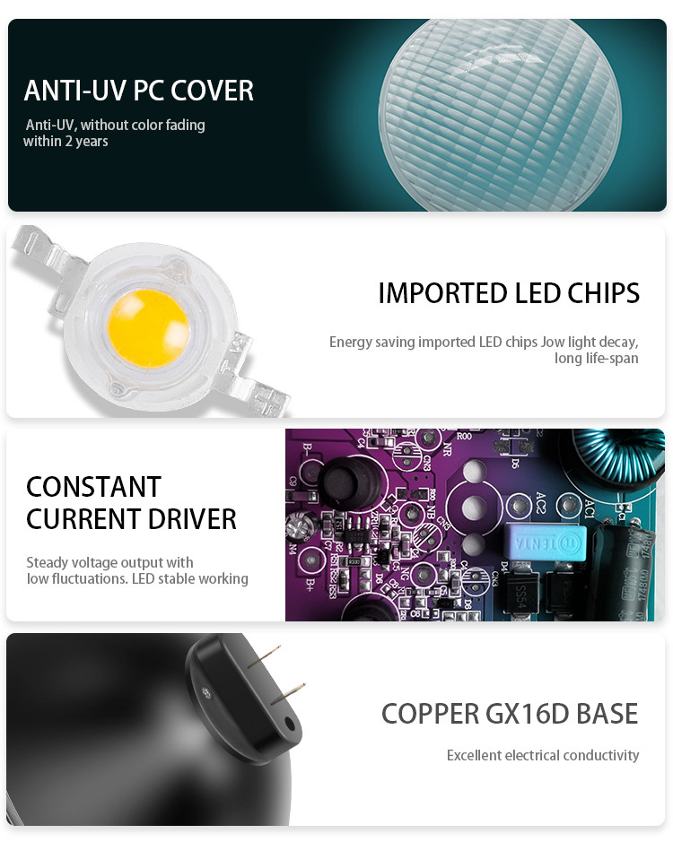 GX16D base aluminum AC 12V RGB switch ON / OFF control 18W PAR56 LED pool light