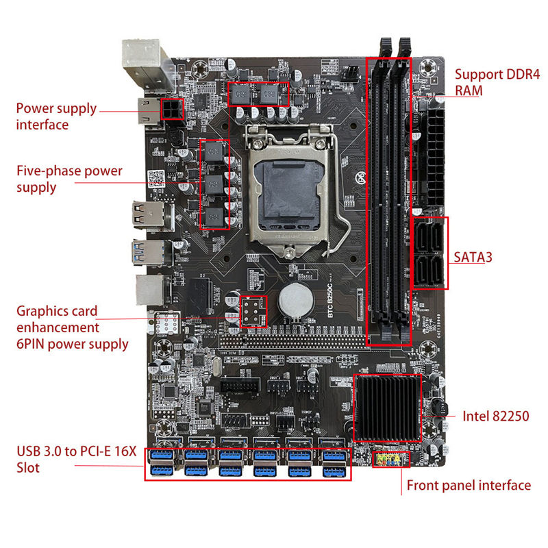 Customized B250C motherboard 12 gpu cheap price motherboard case B250C motherboard classic 12 card SATA