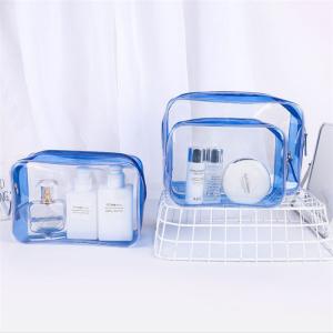 Quality Personalized PVC Cosmetic Bag , Blue Clear Plastic Cosmetic Zipper Bags wholesale