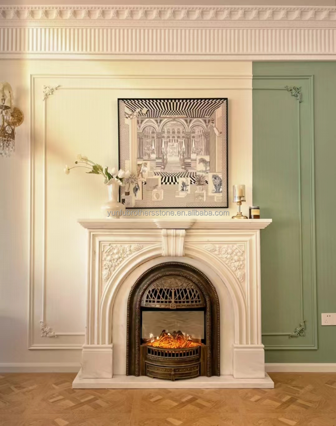 Coal Fireplaces Modern Italian Style Marble Sofitel Fireplace Mantel for Indoor Decor