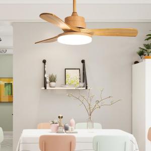 Quality 52 Inch 3 Leaf Solid Wood Blade Ceiling Fan Decorative Modern Luxury Custom LED Ceiling Fan With Lights wholesale