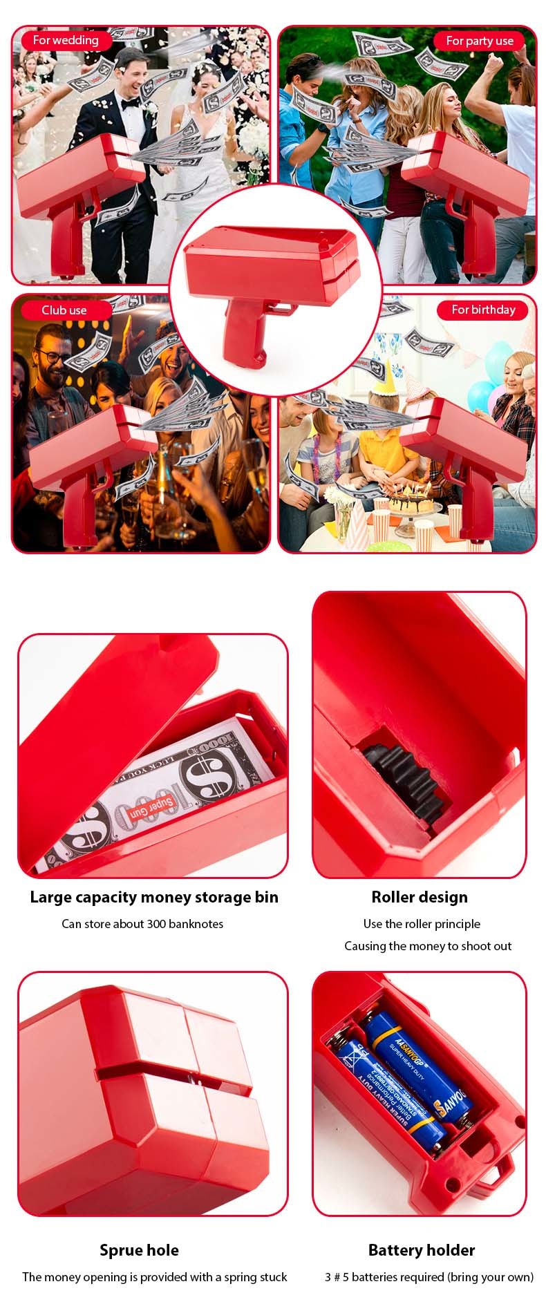 Super Playing Spray Money Gun Money Shooter Toy for Party Decoration