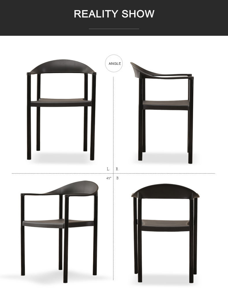 Lounge Outdoor Leisure Chair With Armrest PP Plastic White Black Stacking 35x42x78 CM