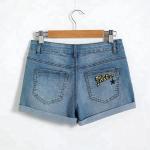 Summer Teen Girl Jean Shorts With Pockets , Mid Waist Girls Stretch Denim Shorts