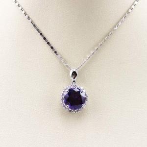 Quality Fine Silver Jewelry Round Amethyst Cubic Zircon Pendant Necklace (PSJ0413) wholesale