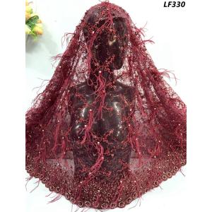 Quality Handmade Beaded Lace Trim Luxury Feather Embroidery Lace Fabric for Evening Gowns wholesale