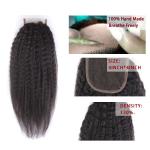 4x4 Closure With Baby Hair Indian Kinky Straight Closure Full Hand Tied Brown