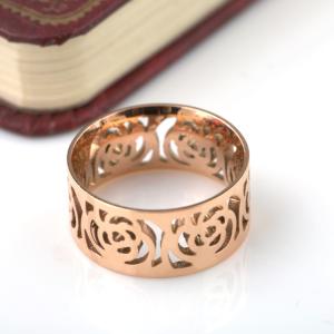 Quality Women Fashion Stainless Steel Jewelry Ring , Hollow pattern Ring, Camellia shape gold Ring wholesale