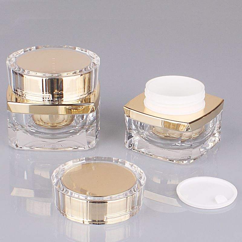 Yellow Round Acrylic Plastic Luxury Face Cream Cosmetic Packaging Containers 30g 50g