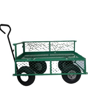 Quality Four-wheel Green Trailer Cart Heavy Duty Metal Gardening Trolley wholesale