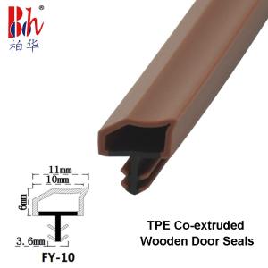 Quality TPE Co-Extruded Wooden Door Rubber Seal Strips Weatherstrips Teak Wood Color wholesale