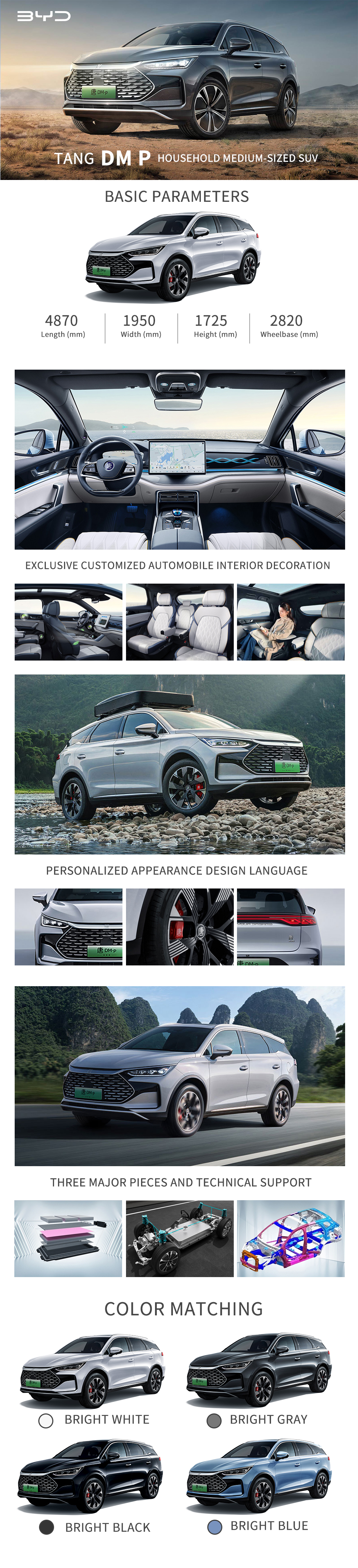 2023 BYD Tang DM-P Electric SUV 4WD Deposit 730km Range Smart Car Features Chinese Energy Vehicle 6 Seater 2820 Wheelbase