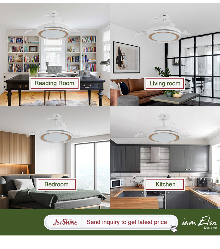 Standard Wind Mordern Style LED Ceiling Fan with Hidden Blades and PC Blades in White